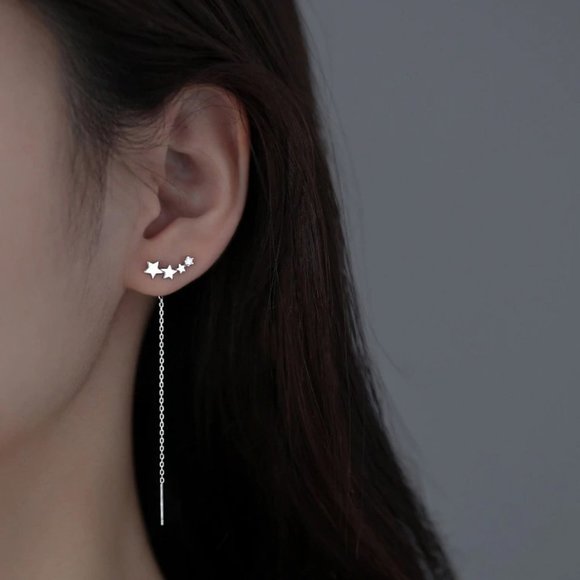 *NEW 925 Sterling Silver Star Chain Drop Earrings - Picture 5 of 9